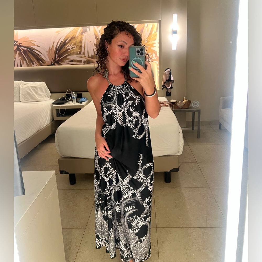 MT Collection Black White Maxi Dress Small